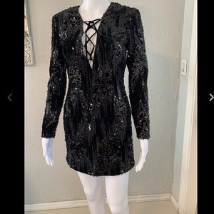 💯 SAINT LAURENT Sequin Velvet Dress Size 36 SMALL